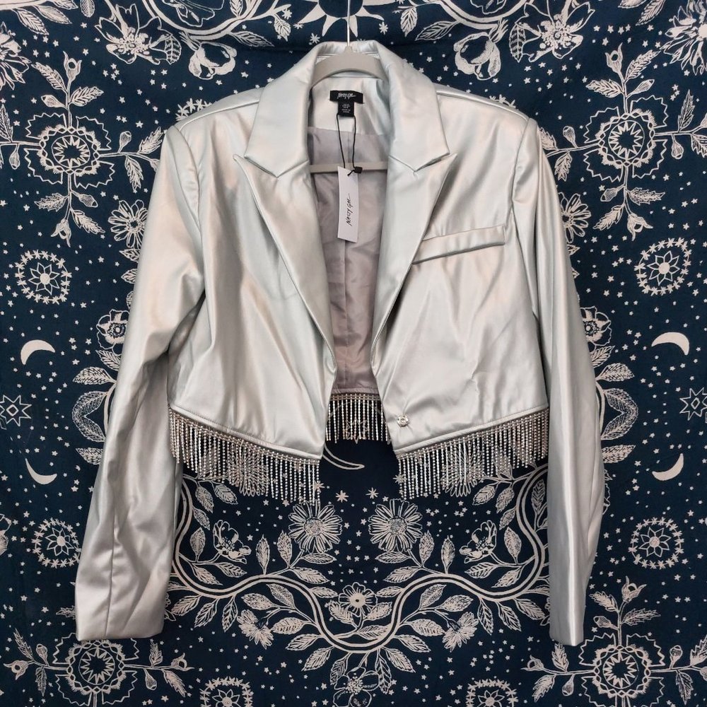 Nasty Gal Silver Cropped Diamante Fringe Jacket